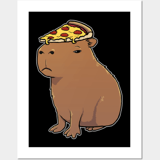 Capybara with Pepperoni Pizza on its head Posters and Art